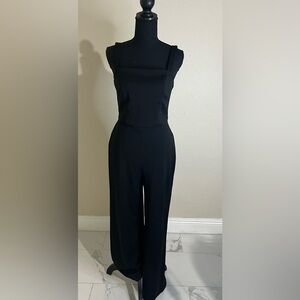 Crystal Sky Women’s Jumpsuit Black Pockets Back Zip Size Medium